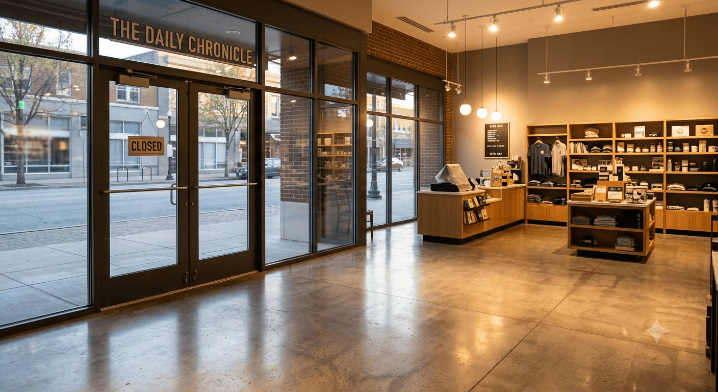 A retail storefront interior before opening, floors polished